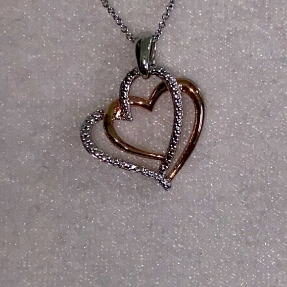 Diamond Heart Accent Sterling Silver Pendant Rose Gold Necklace Love Anniversary - Picture 7 of 16